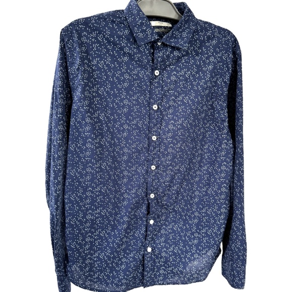 Mango Man Long Sleeve Navy Blue with Tiny Birds Print Shirt (M) - Picture 1 of 4